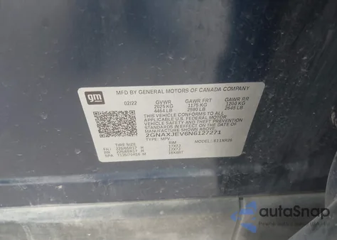 2022 Chevrolet Equinox Fwd 2Fl из США, поврежденный, VIN 2GNAXJEV6N6127271